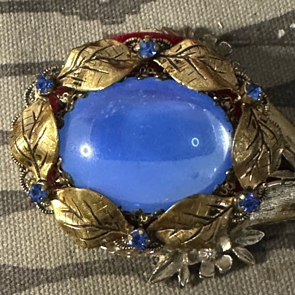 Jewelry - Rare Signed West Germany Blue Glass Brooch
